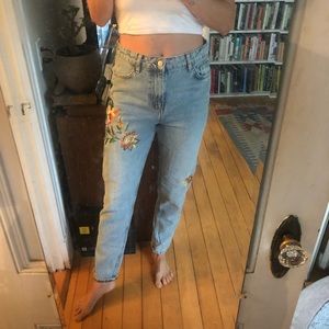 Topshop Embroidered Moto Mom Jean